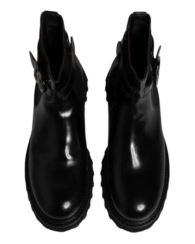 Dolce & Gabbana Black Belted Dg Logo Men Chelsea Boots Shoes Calf Leather Black