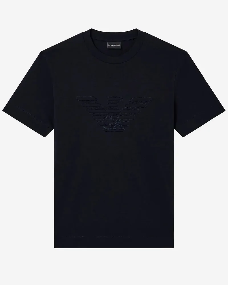 Emporio Armani Embossed Logo Cotton T-Shirt — Navy Navy