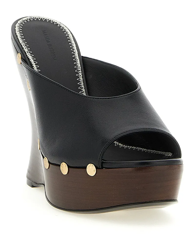 Magda Butrym Studded Wooden-Wedge Mule — Black Black