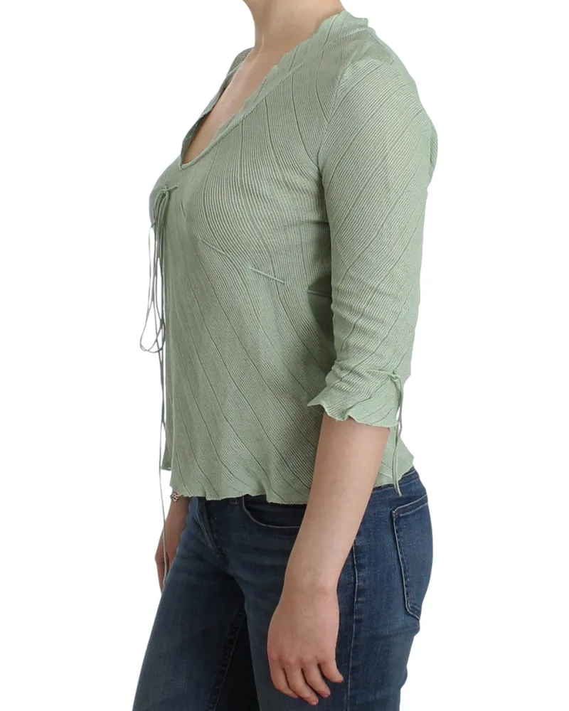 Ermanno Scervino Women's Green Lightweight Knit Sweater Top Blouse Cotton Green