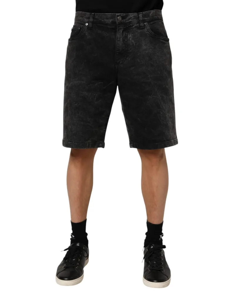 Dolce & Gabbana Black Cotton Mid Waist Denim Men Bermuda Short Elastane Black