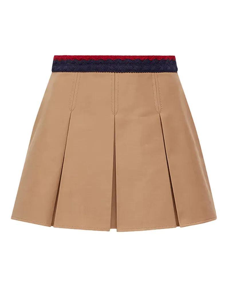 Moncler Cotton Gabardine Pleated Mini Skirt — Beige Beige