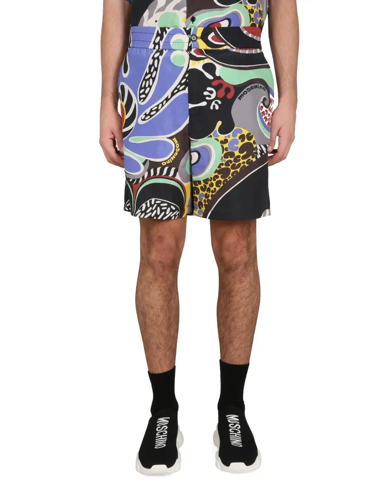 Moschino Psychedelic Print Silk Bermuda Shorts — Multicolor Multicolor