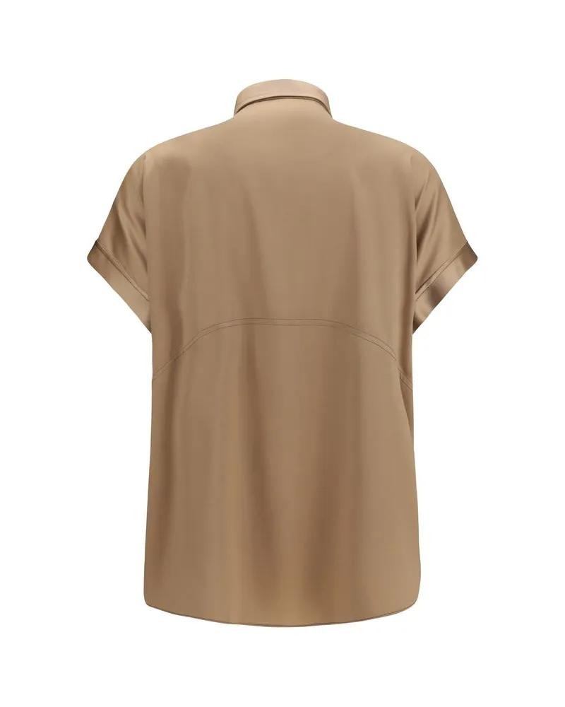 Brunello Cucinelli Women's Beige Silk Shortsleeve Shirt Beige