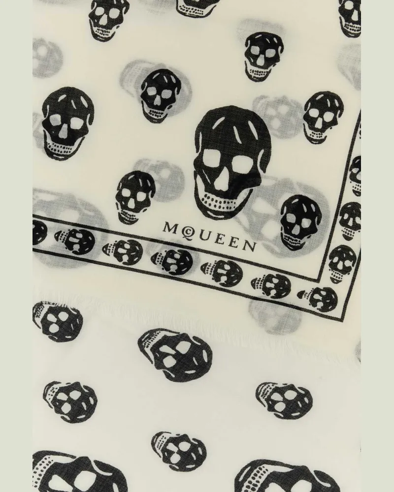 Alexander McQueen Women's Printed Chiffon Foulard Ivoryblack Exterior: Silk Sciarpe E Scarfs Ivory