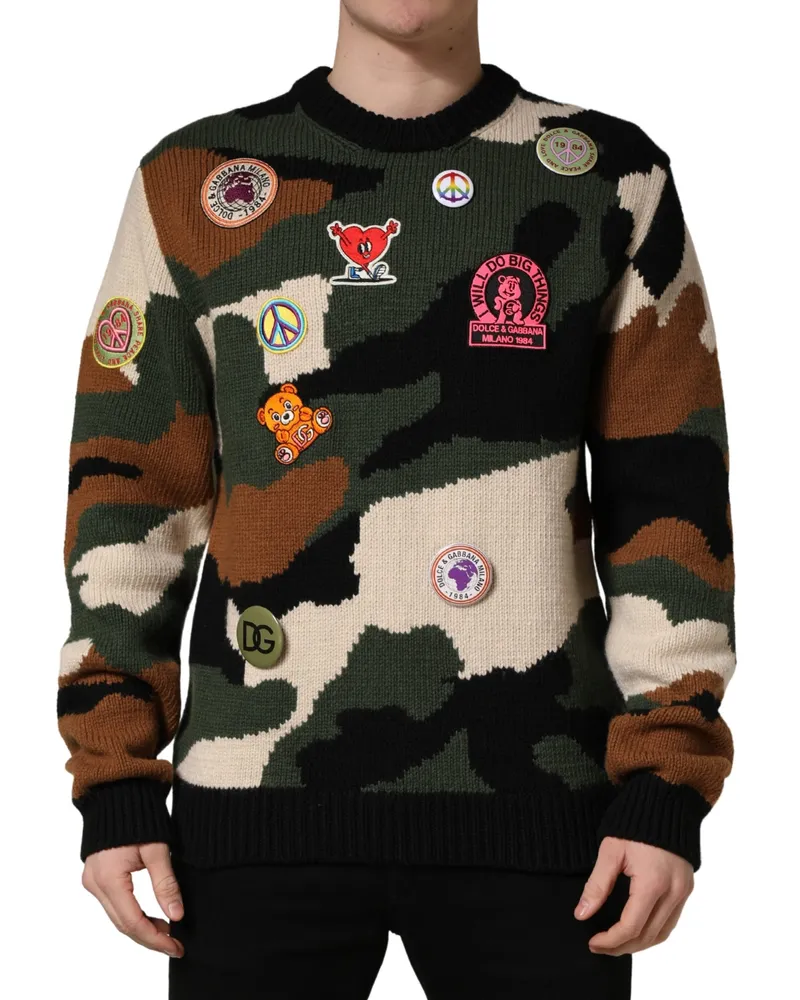Dolce & Gabbana Camouflage Intarsia-Knit Sweater — Multicolor Multicolor