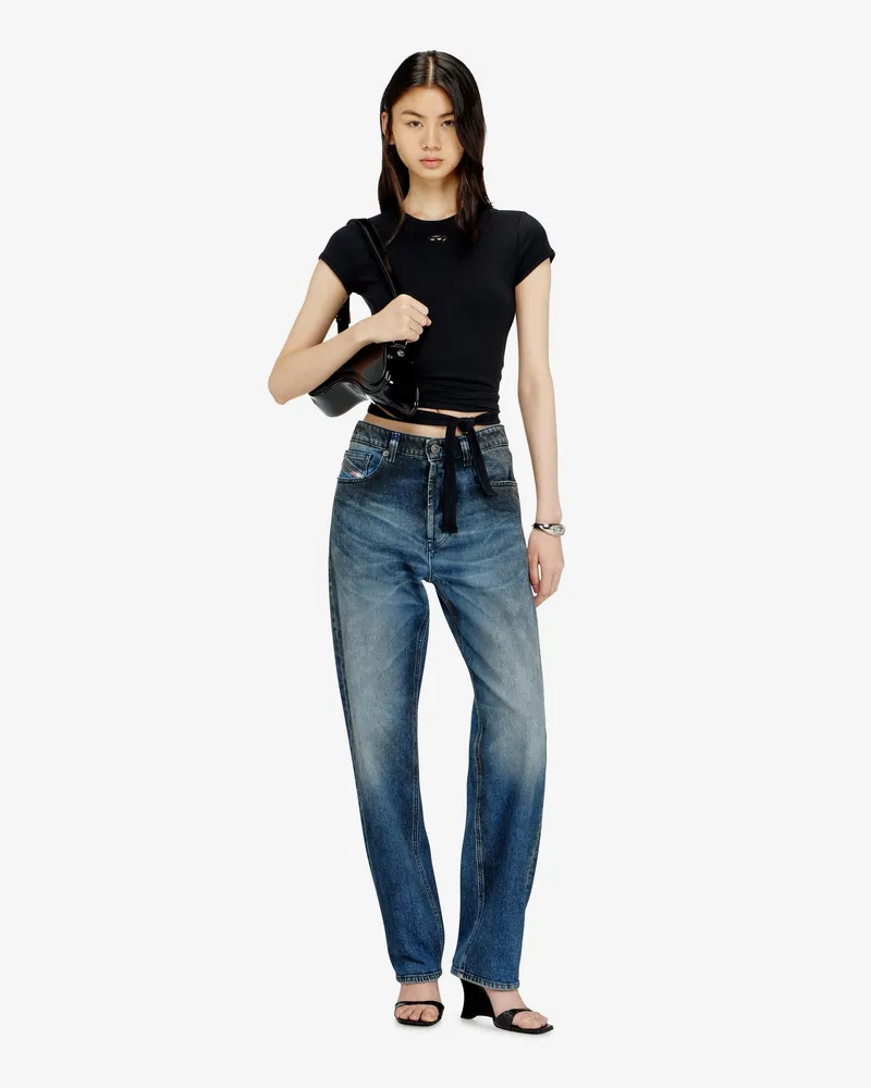 Diesel Women's T-Shirt With Tie Bands Black Cotton T-Shirts & Jerseys Black