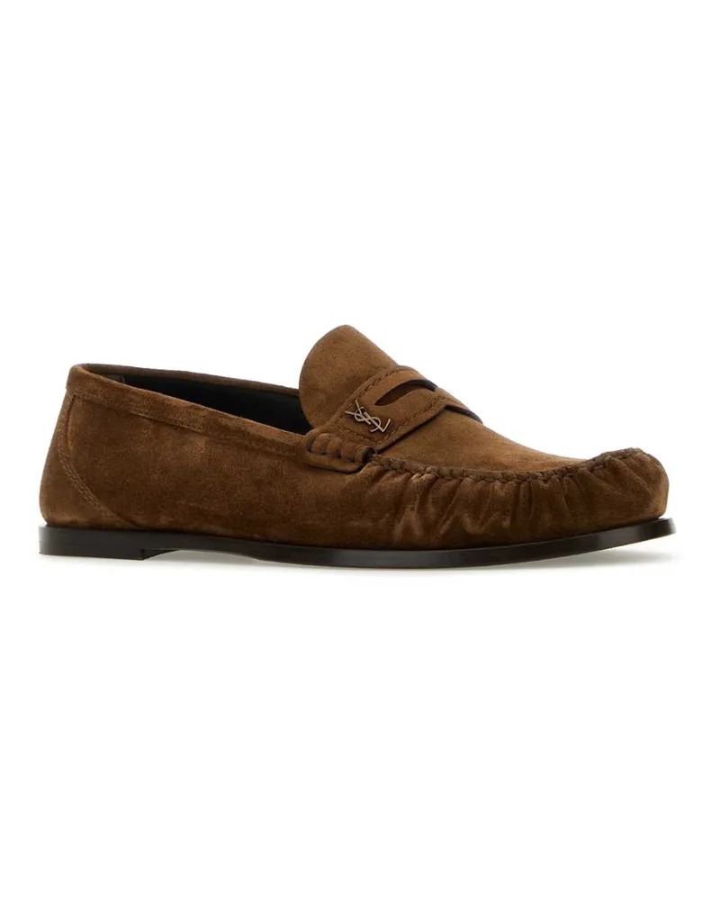 Saint Laurent Men's Brown Suede Loafers Snuff Mocassini Brown