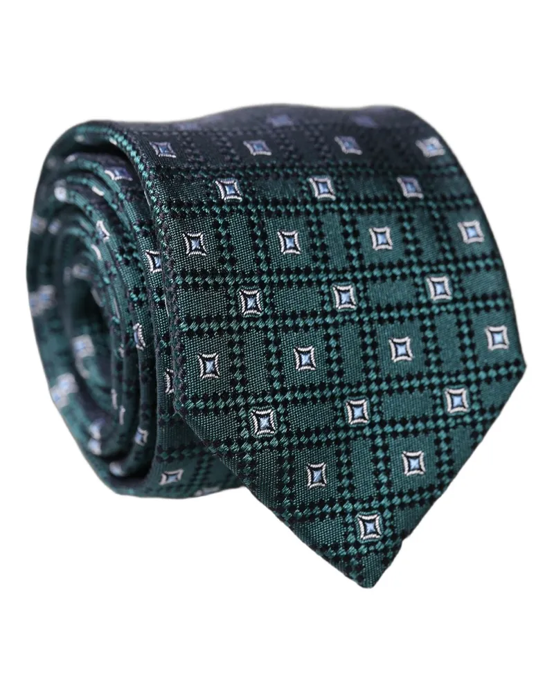 Dolce & Gabbana Dark Green Patterned Silk Adjustable Men Necktie Tie Green