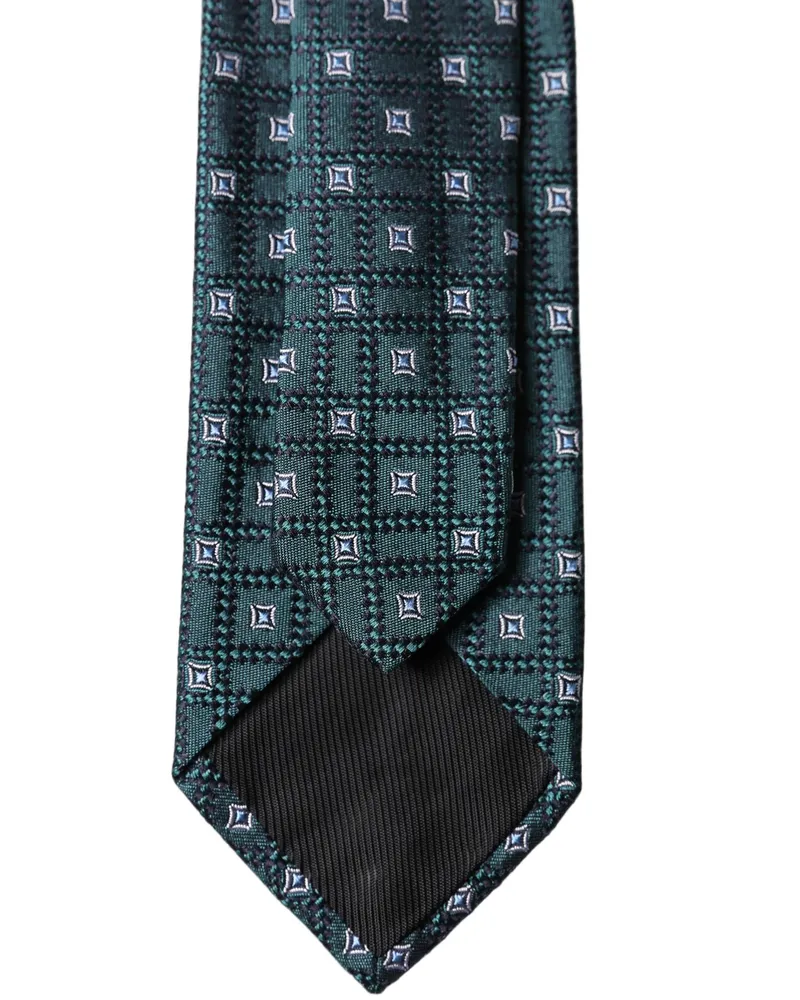 Dolce & Gabbana Dark Green Patterned Silk Adjustable Men Necktie Tie Green