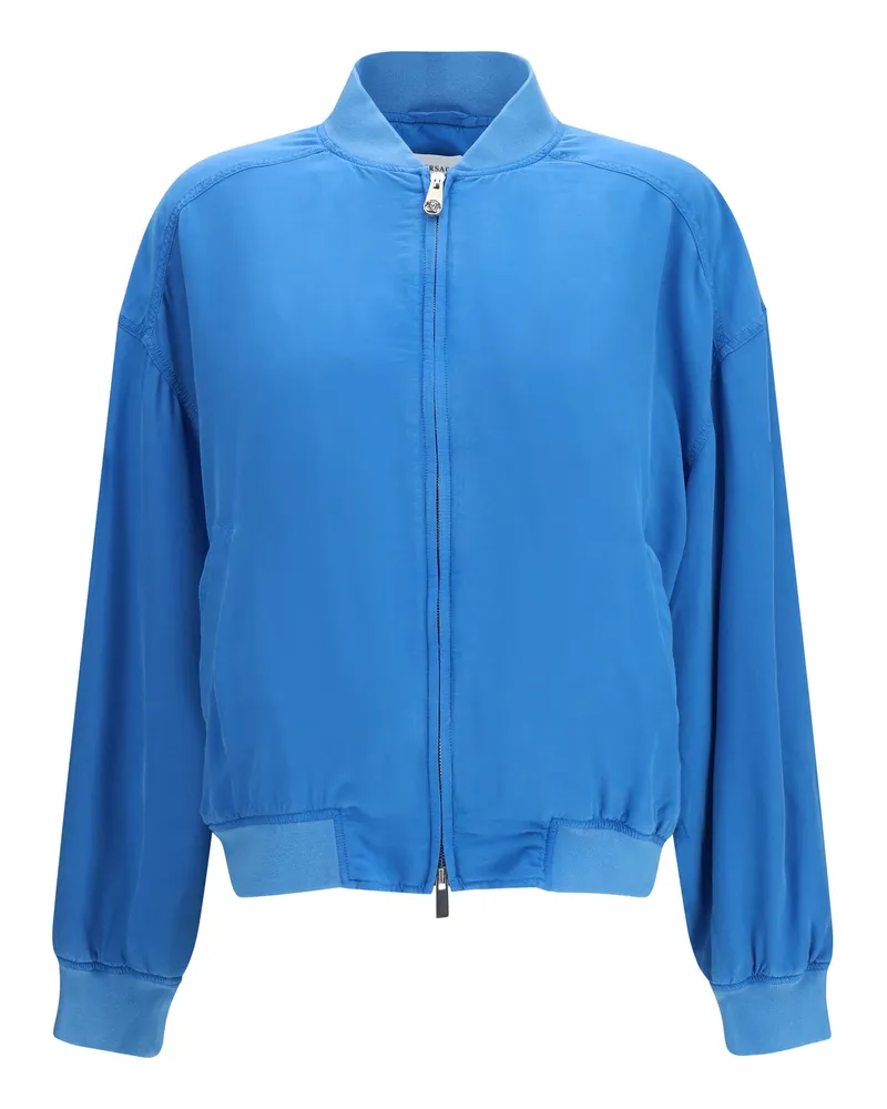 Versace Women's Bomber Jacket Silk Zipper Azure Blue