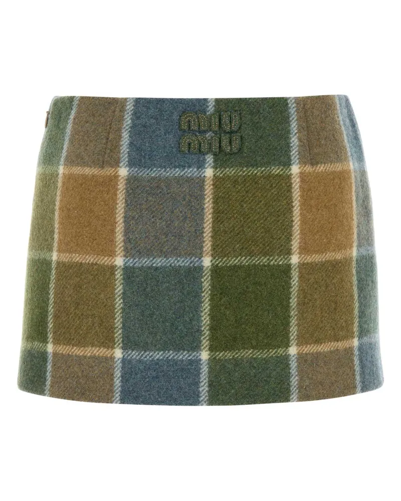 Miu Miu Women's Embroidered Wool Mini Skirt Cammelloavio Gonne Green