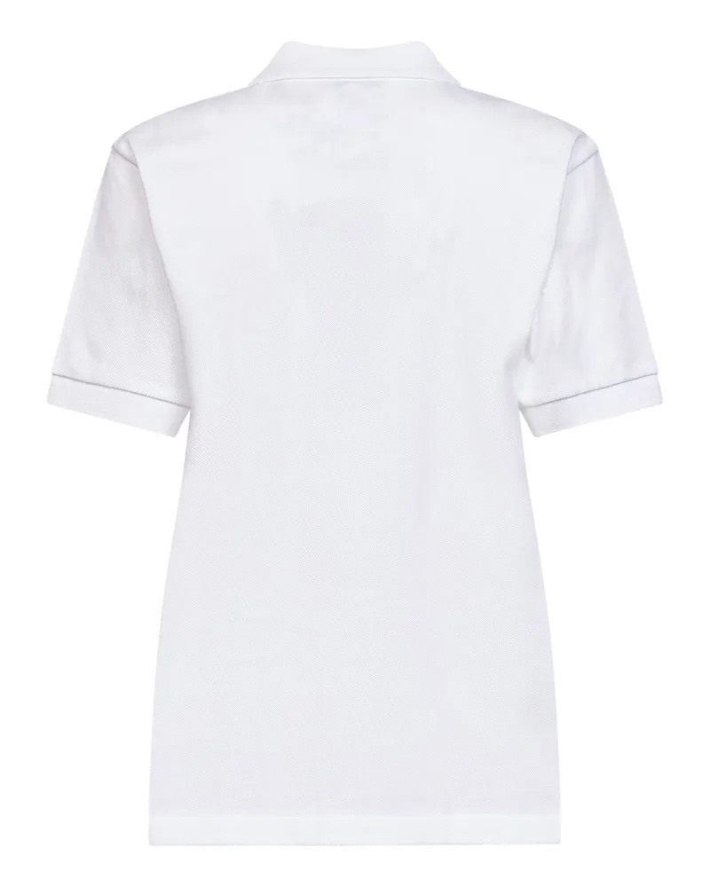 Comme des Garçons Women's Polo Shirt Black Heart Emblem White Cotton Tops White
