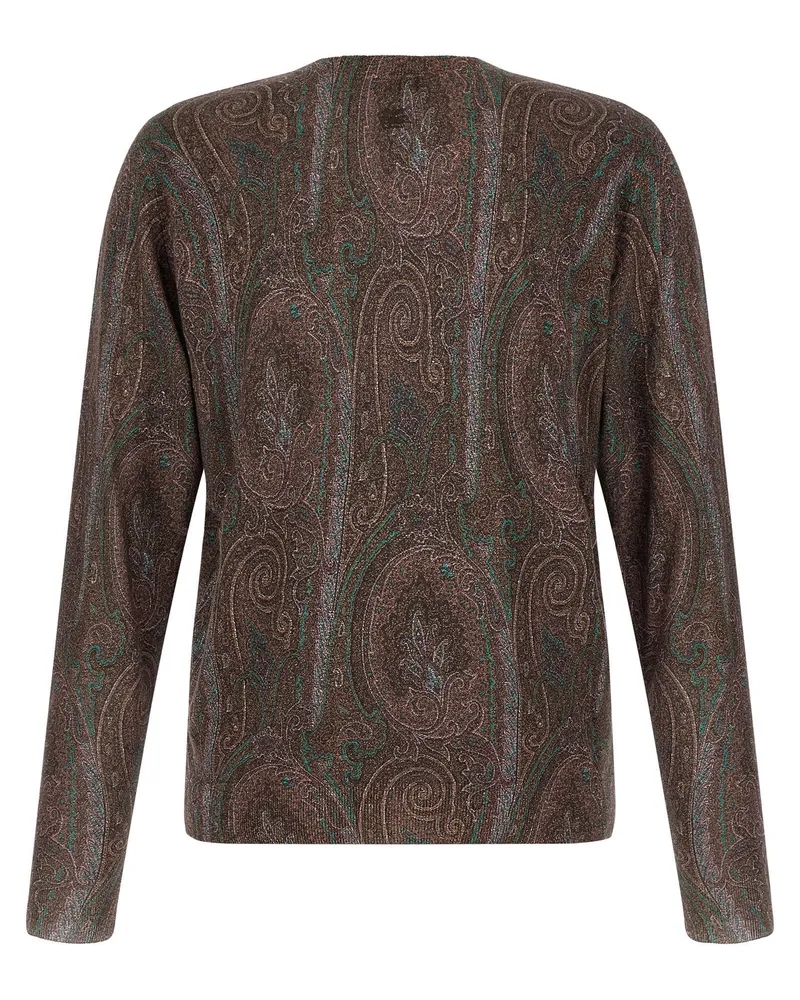 Etro Paisley-Stamped Silk-Cashmere Sweater — Brown Brown