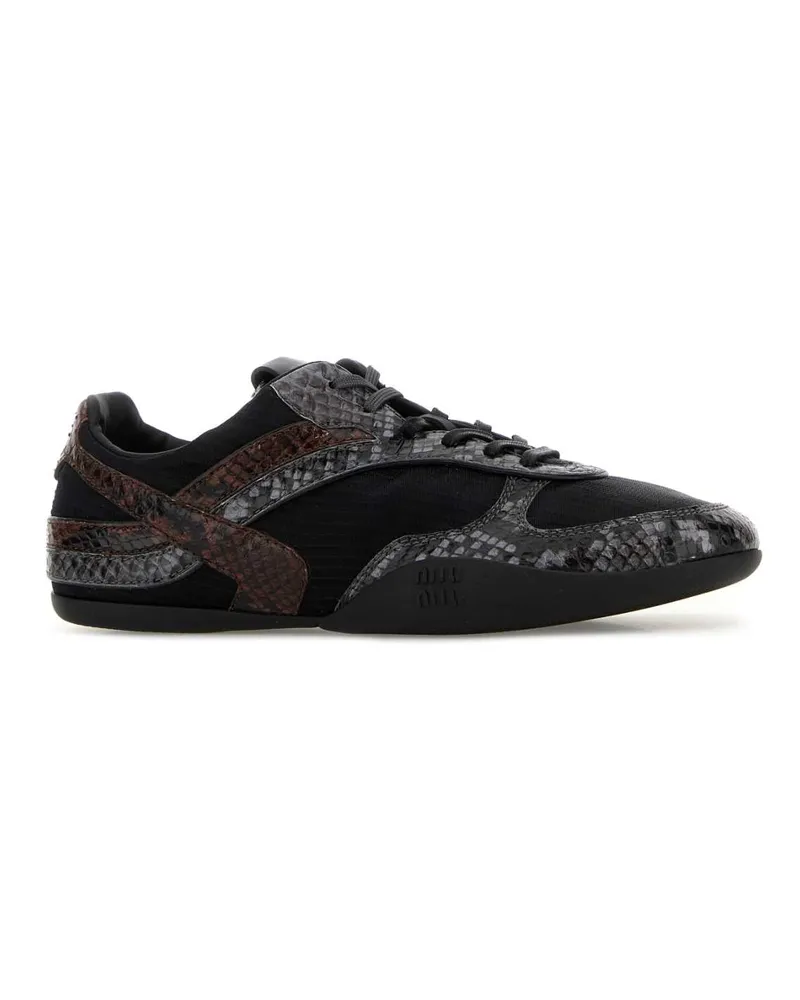 Miu Miu Women's Multicolor Fabric And Leather Sneakers Nero+ardesia Black