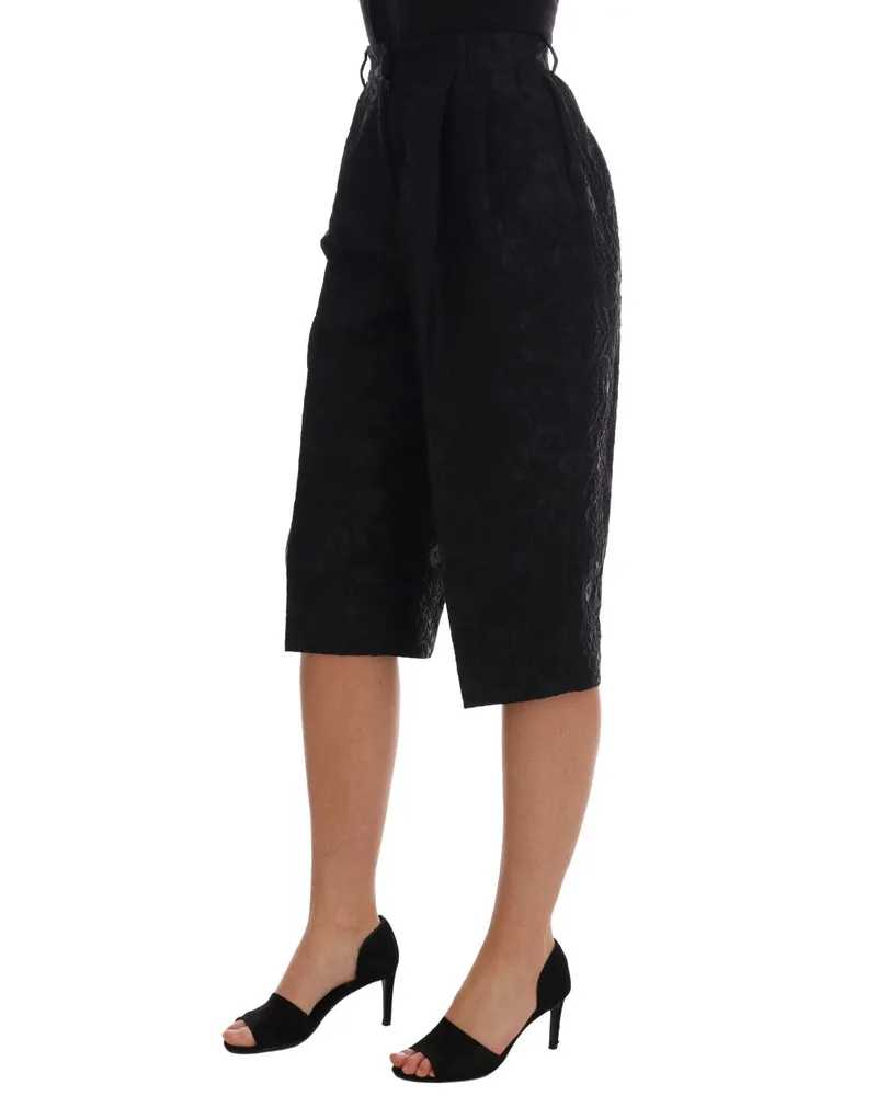 Dolce & Gabbana Women's Black Brocade High Waist Capri Shorts Cotton Black