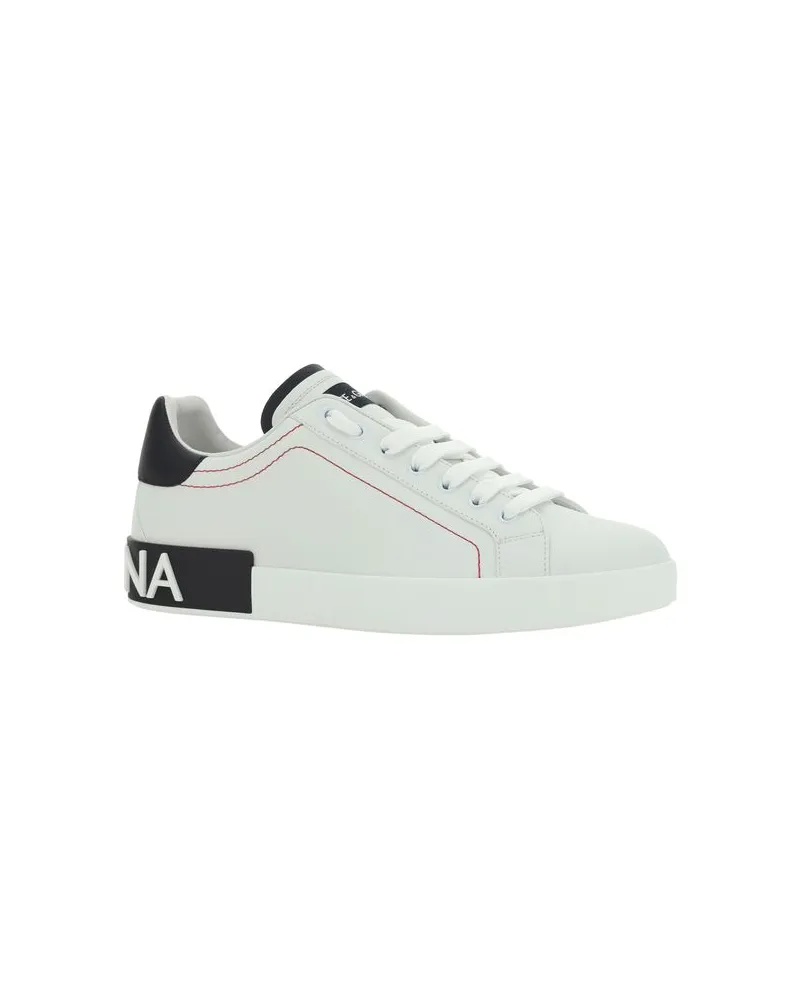 Dolce & Gabbana Men's White Calf Leather Bos Taurus Low Top Sneakers White