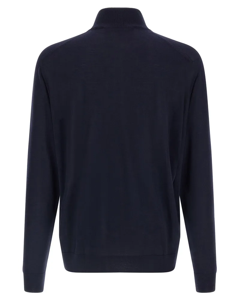 Kiton Half-Zip Wool Sweater — Navy Navy