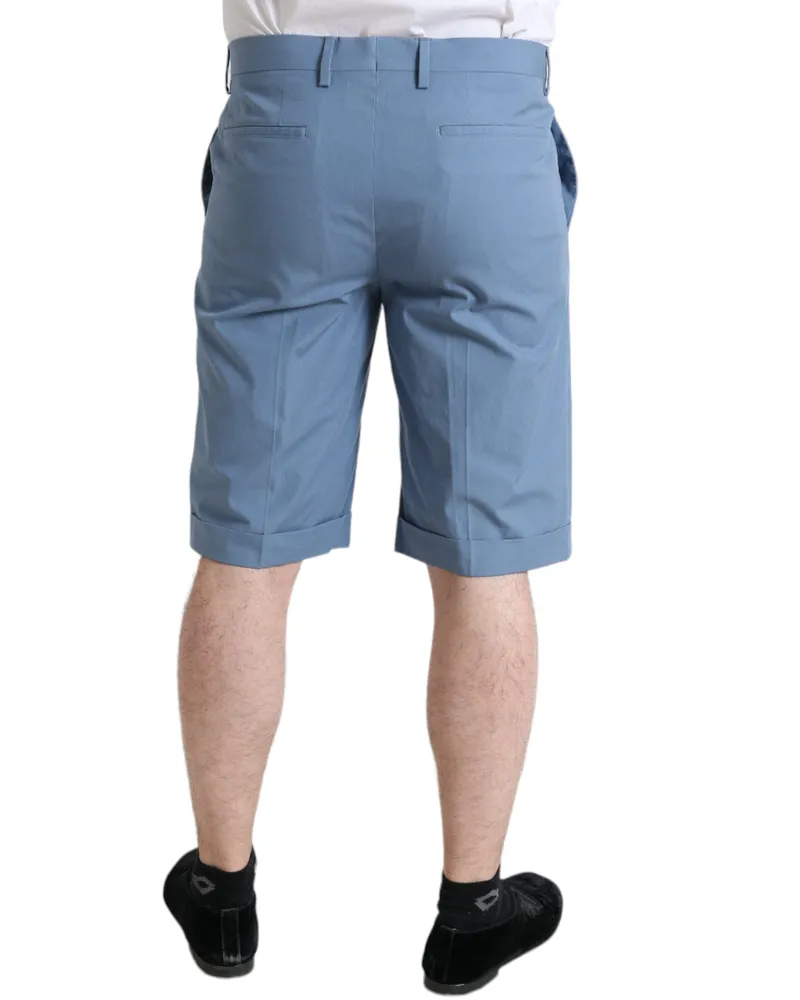 Dolce & Gabbana Sky Blue Cotton Folded Hem Men Bermuda Shorts Light Blue