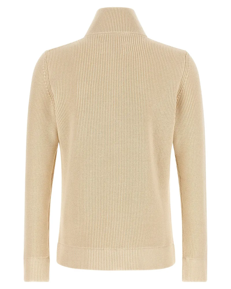 Maison Margiela Ribbed Wool-Cotton Knit Cardigan — Beige Beige