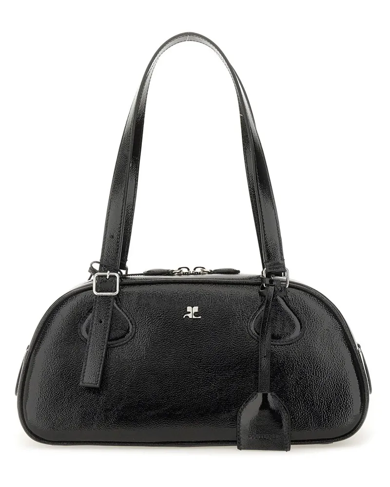 Courrèges Varnished Cow Leather Shoulder Bag — Black Black