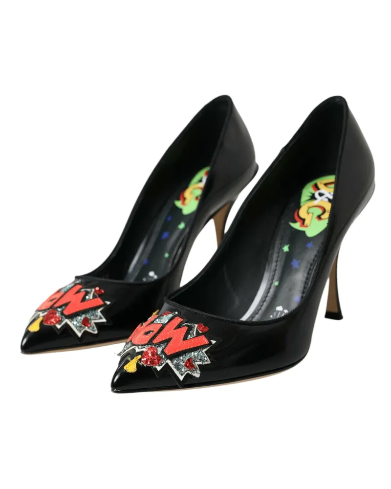 Dolce & Gabbana Women's Graphic Patch-Embellished Leather Pump Black Black