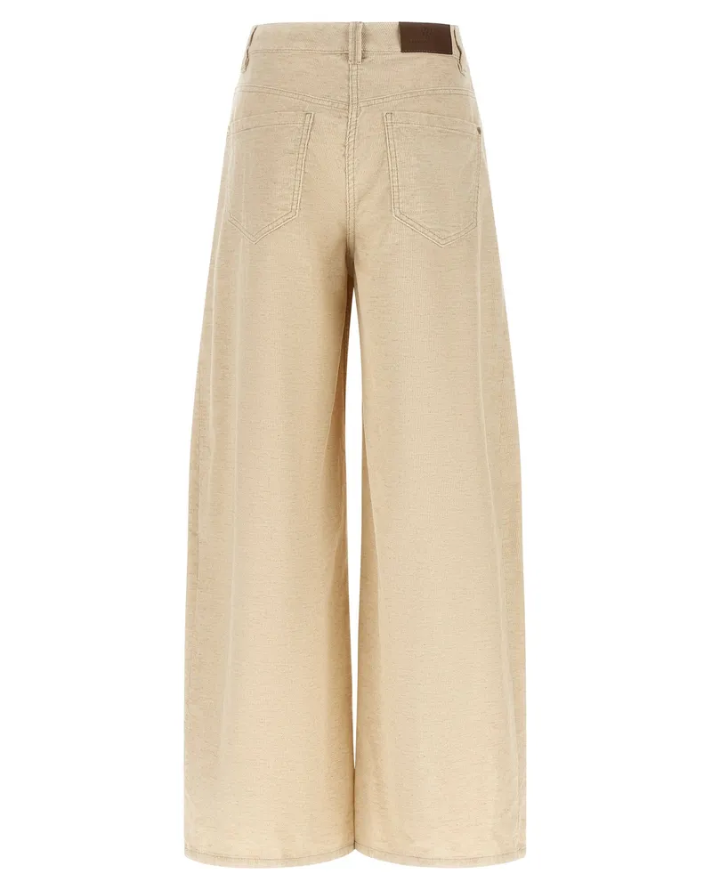 Brunello Cucinelli Wide-Leg Corduroy Trousers — Beige Beige