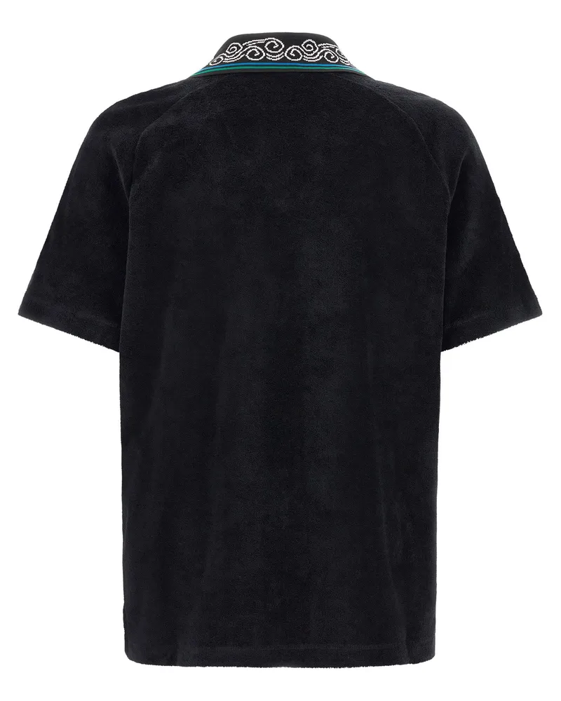 Casablanca Paris Towelling Raglan Polo Polo Shirt — Black Black