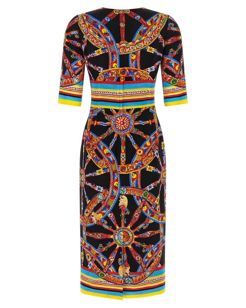 Dolce & Gabbana Women's Multicolor Silk Midi Dress Black