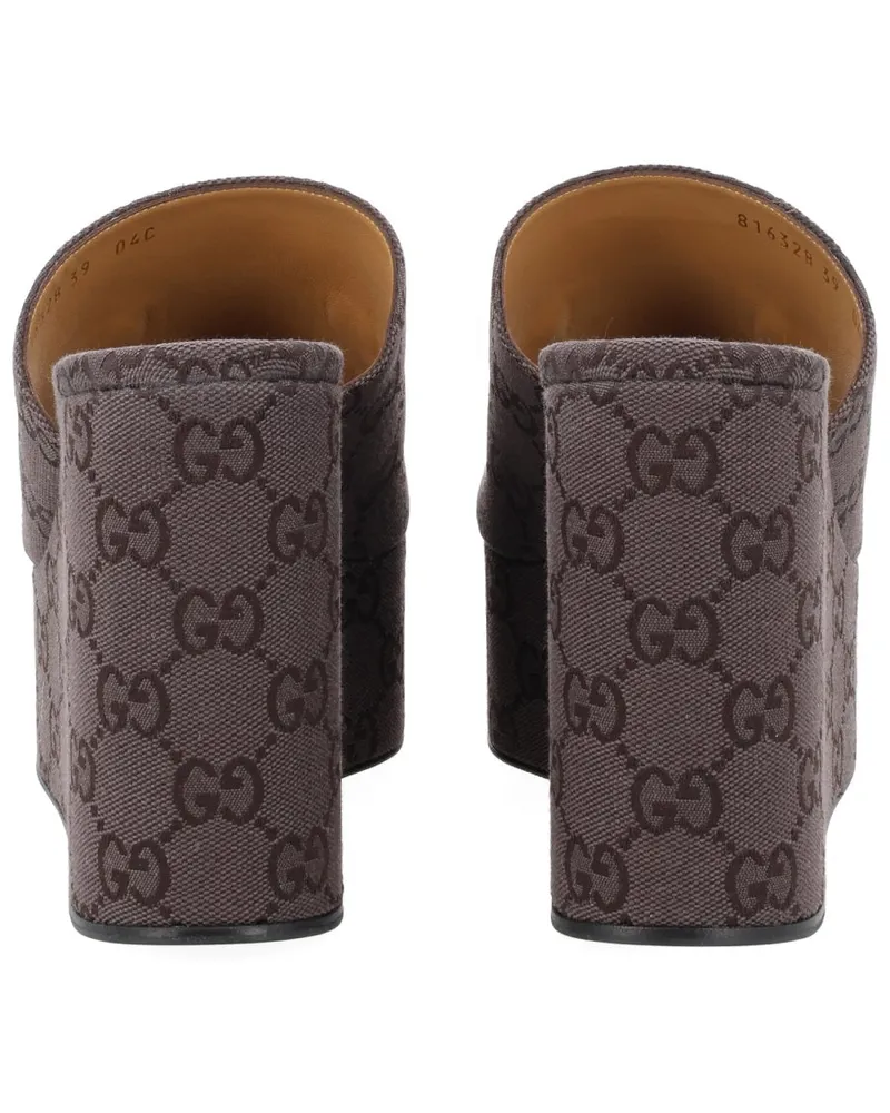Gucci Women's Wedge Sandals Gg Brown Fabric Cotton Brown