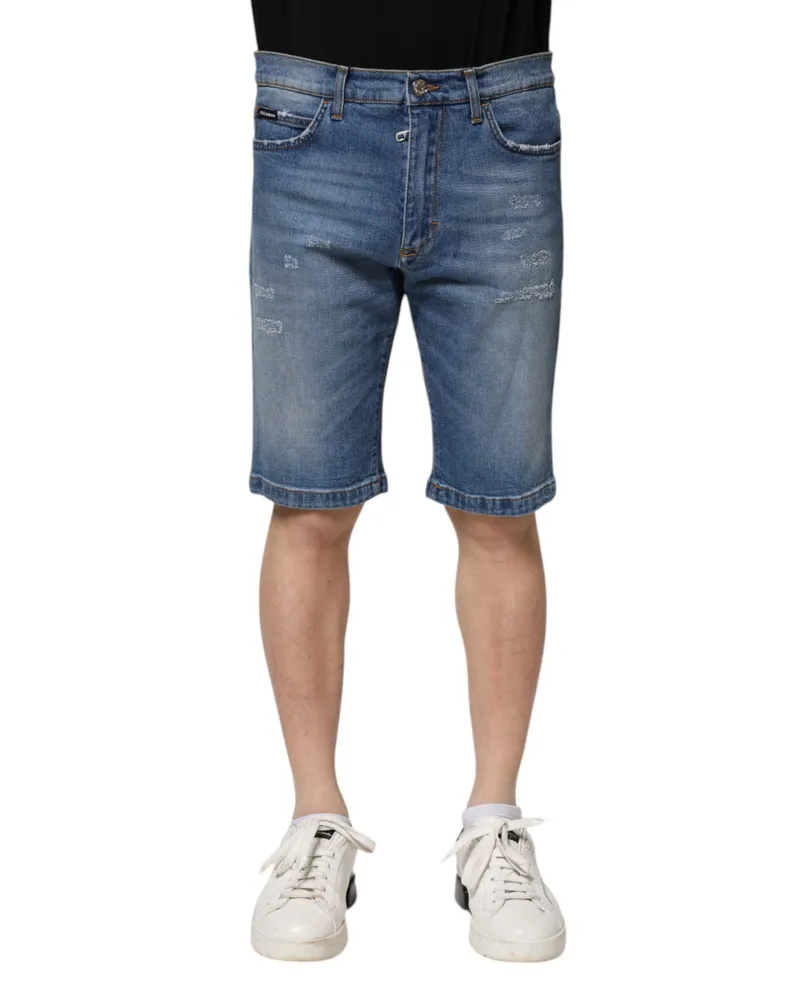 Dolce & Gabbana Blue Cotton Stretch Men Denim Bermuda Shorts Elastane Blue