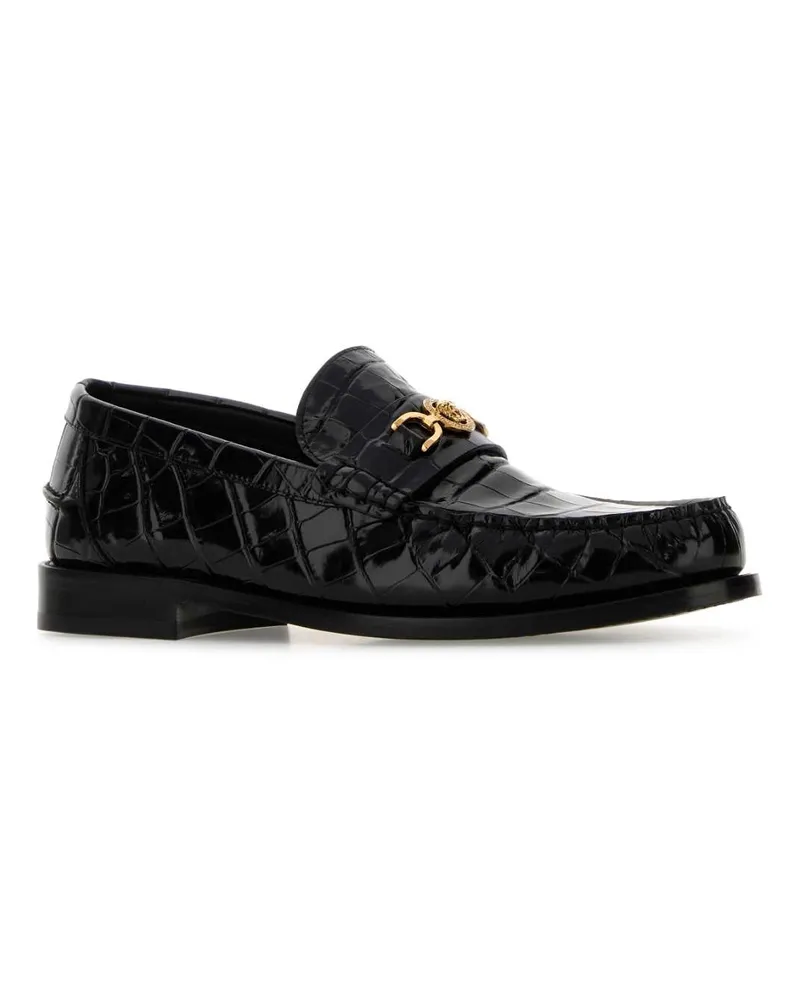 Versace Men's Black Leather Loafers Blackgold Mocassini Black