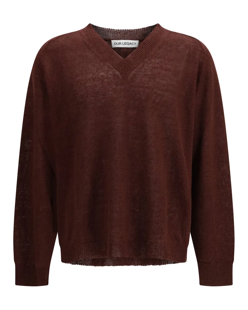 Our Legacy Men's V-Neck Sweater Cabernet Linen Brown