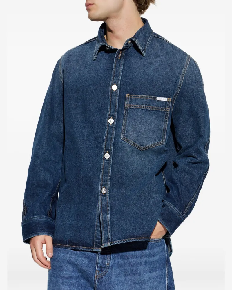 Givenchy Logo-Patch Denim Shirt — Navy Navy