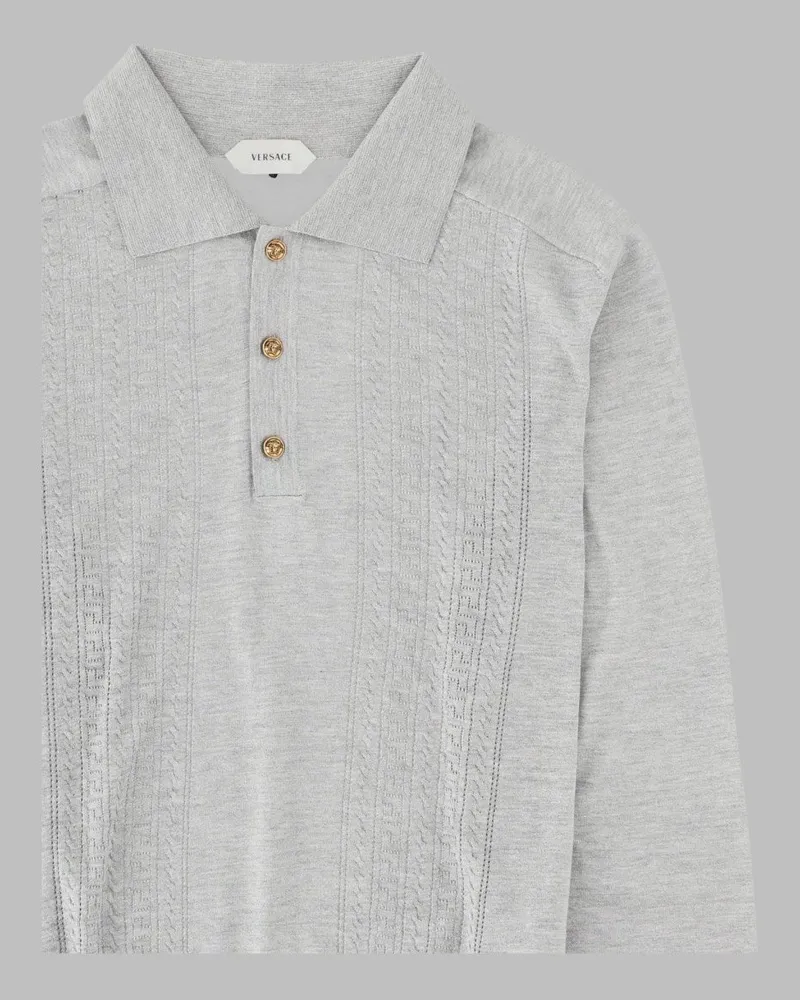 Versace Silk-Cotton Knit Polo Sweater — Grey Grey