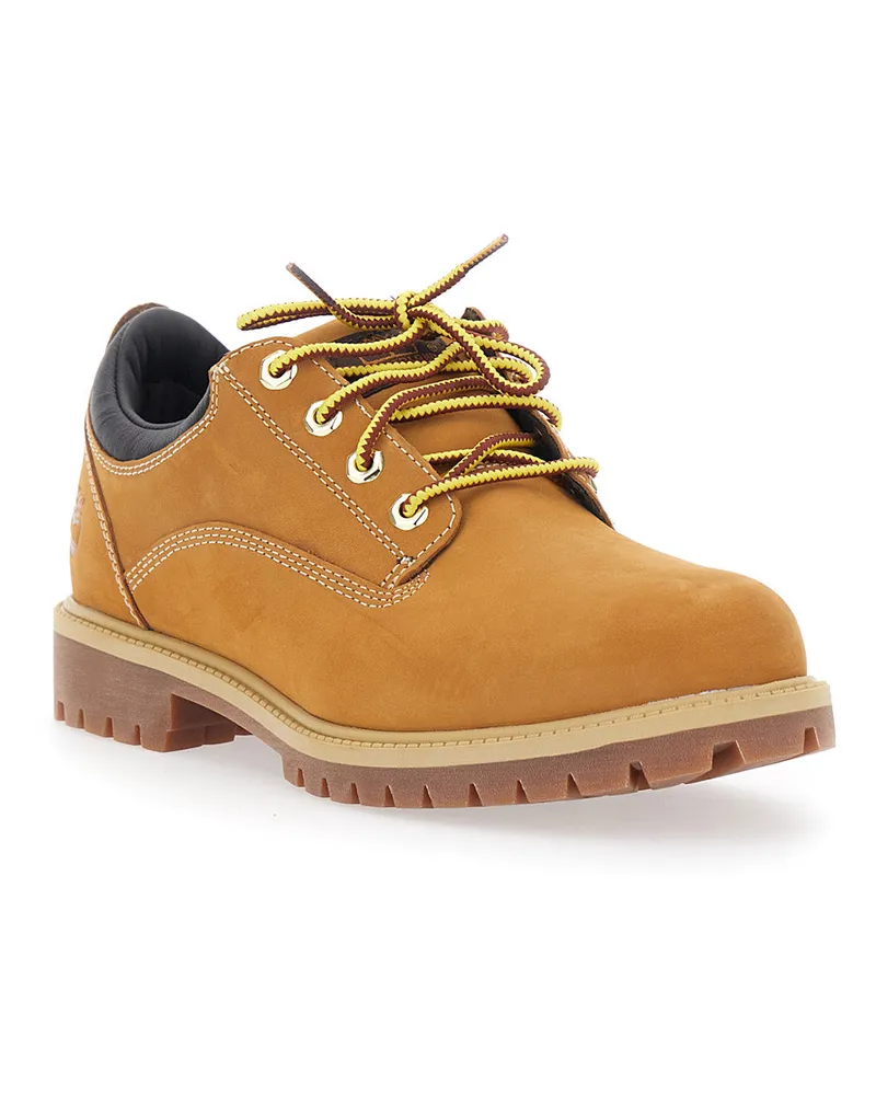 Timberland Men's Lace-Up Ankle Boots Beige Leather Shoes Flat Beige