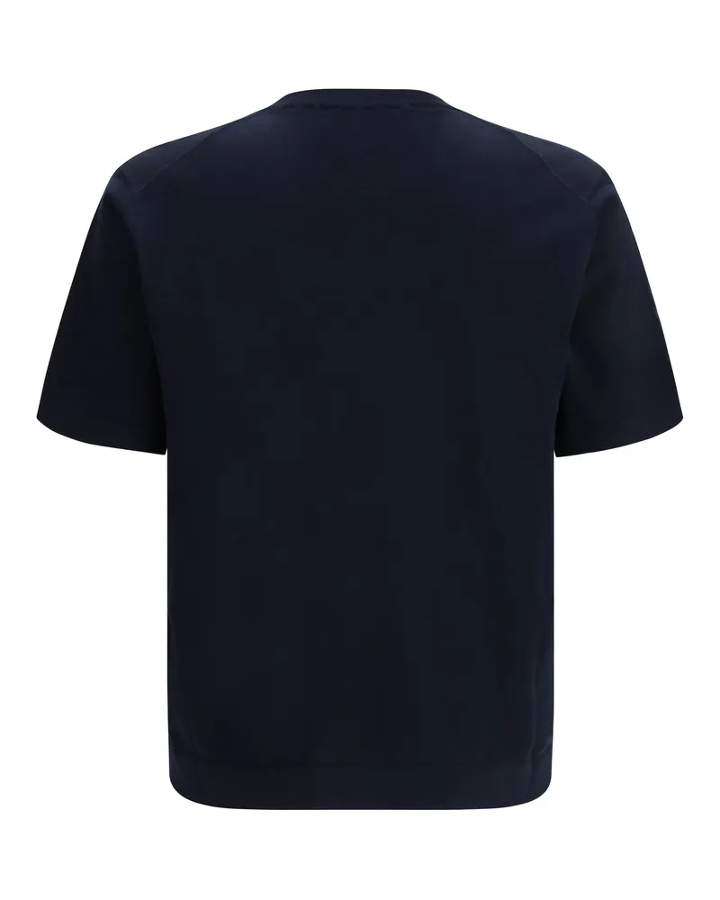 Piacenza Cashmere Men's Short-Sleeve Crewneck Sweater Dark Navy Cotton T-Shirts And Polos Navy