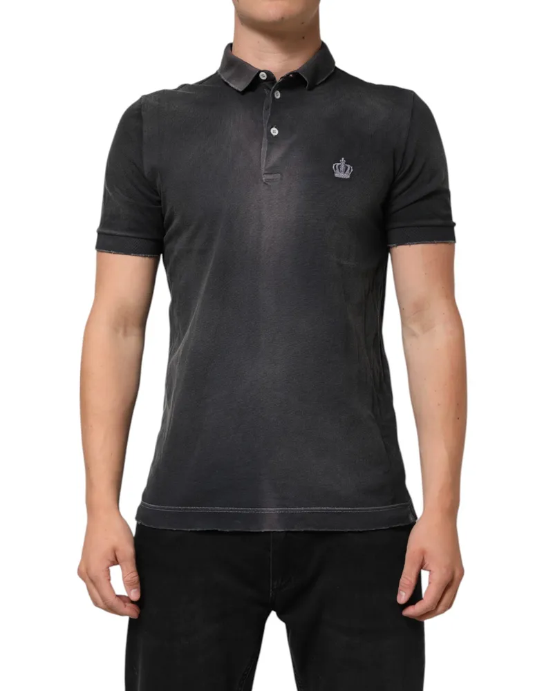 Dolce & Gabbana Men's Crown-Embroidered Cotton Polo Gray Gray