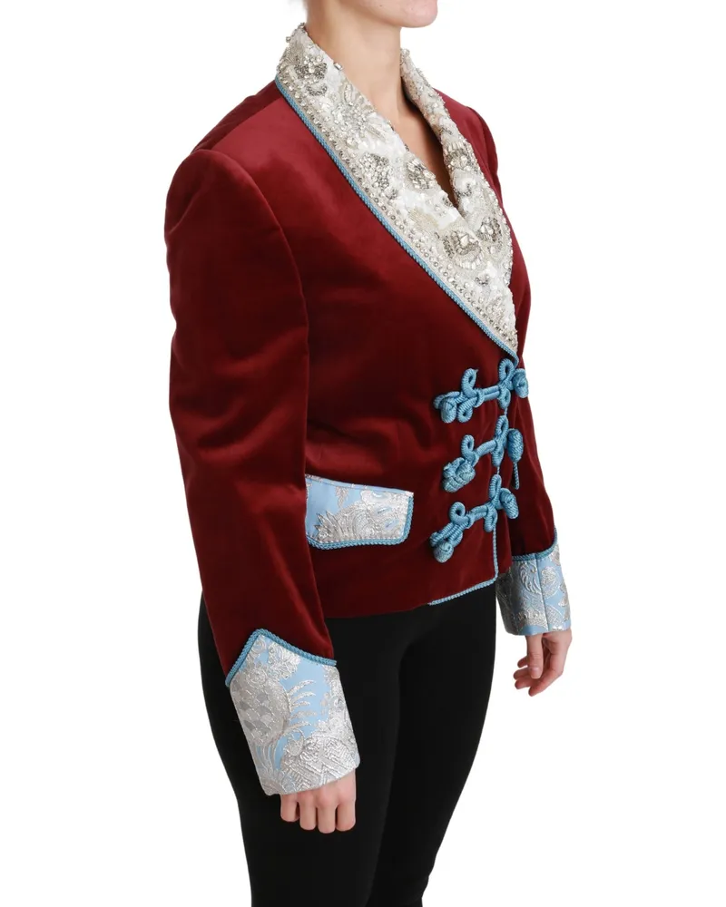 Dolce & Gabbana Women's Red Velvet Baroque Crystal Blazer Jacket Cotton Clothing Red