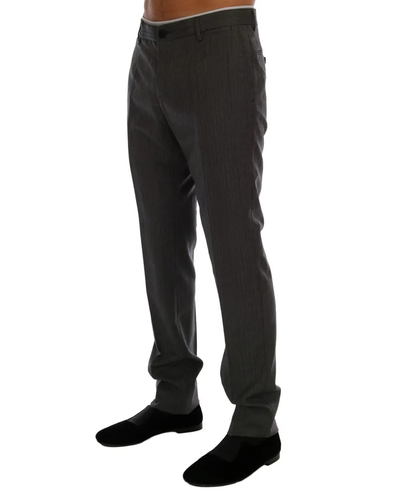 Dolce & Gabbana Men's Gray Wool Striped Formal Pants Gray