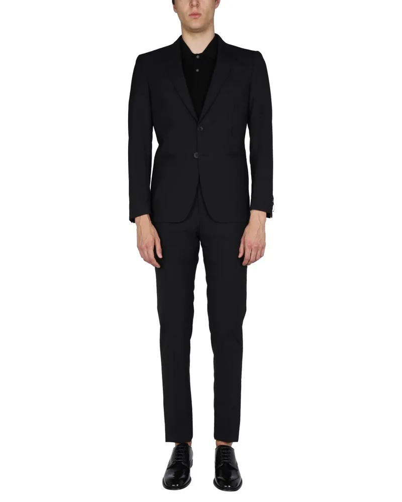 Tonello Peaked Lapel Wool Pant Suit — Black Black