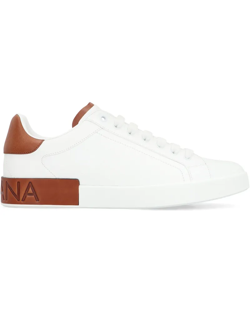 Dolce & Gabbana Men's Portofino Leather Sneakers White Calf Trainers White