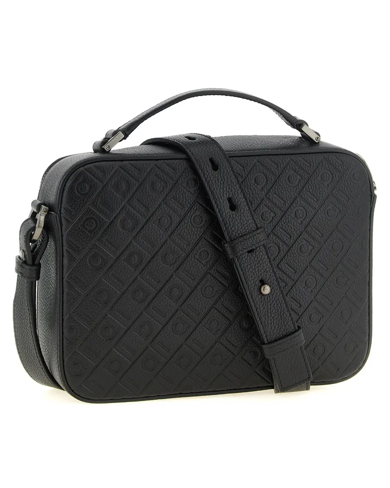 Ferragamo Monogram-Embossed Leather Shoulder Bag — Black Black