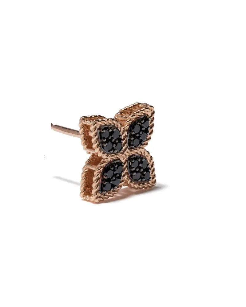 Roberto Coin Women's 18kt Rose Gold Black Diamond Princess Flower Earrings Continuty Rose