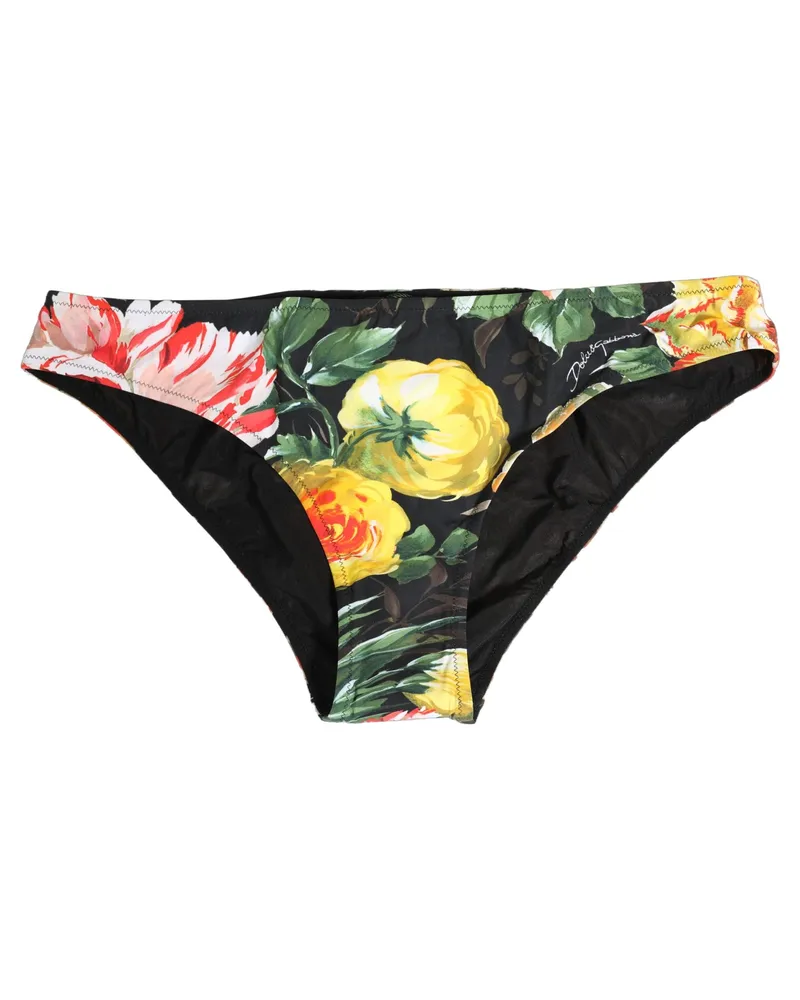 Dolce & Gabbana Floral-Print Nylon Bikini Bottom — Black Black