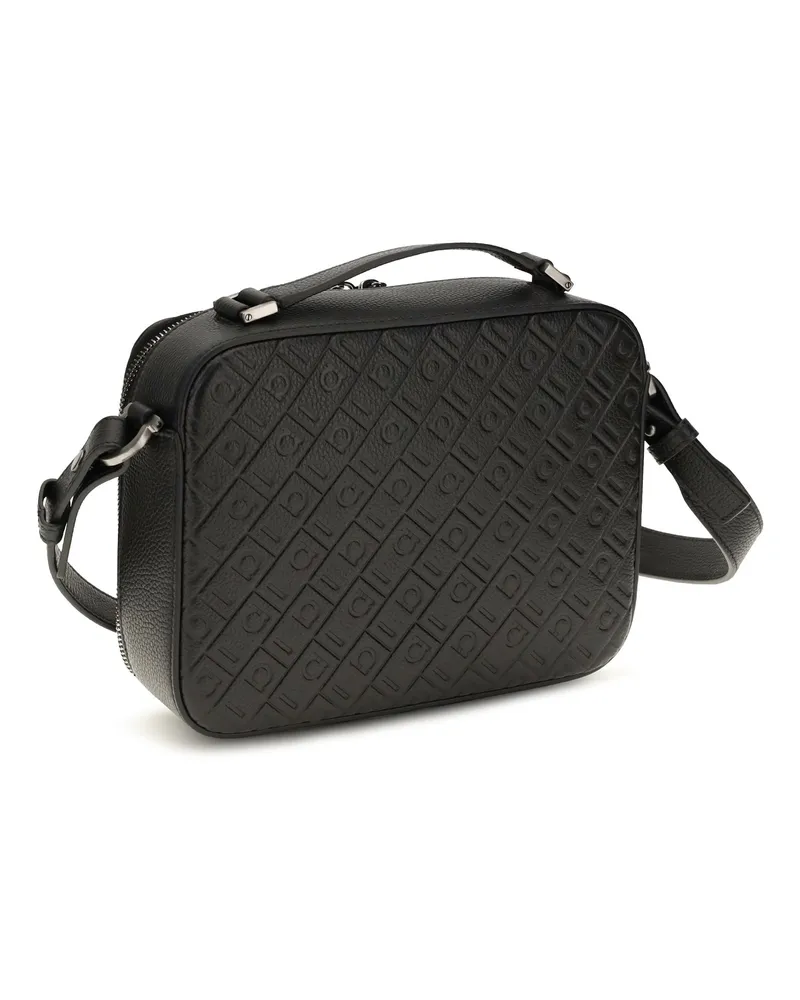 Ferragamo Men's Leather Crossbody Bag Gancini Pattern Black Calf Shoulder Black