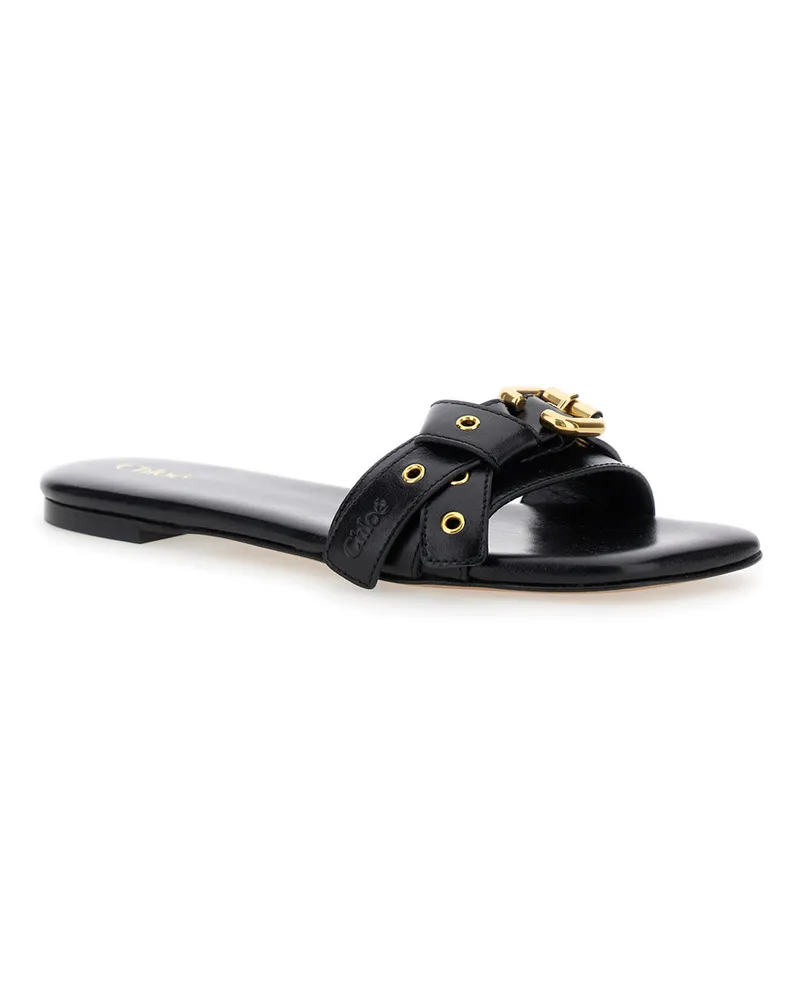 Chloé Women's Black Slip-On Sandals With Logo Insole Calf Black