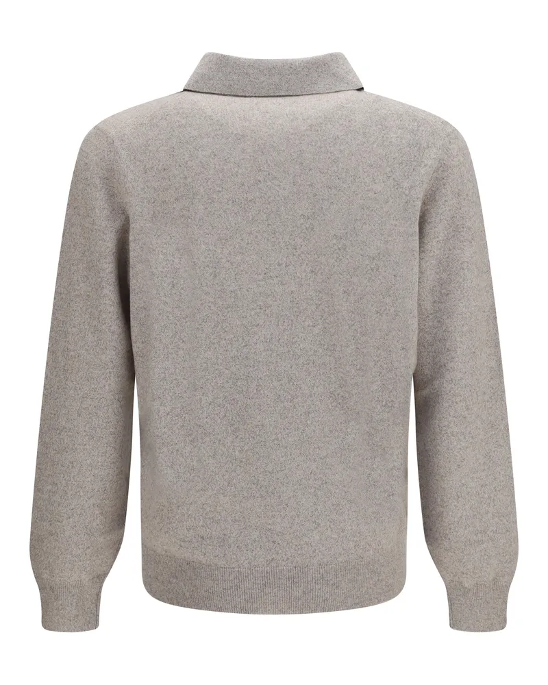 Brunello Cucinelli Mouliné Cashmere Knit Polo Sweater — Gray Gray