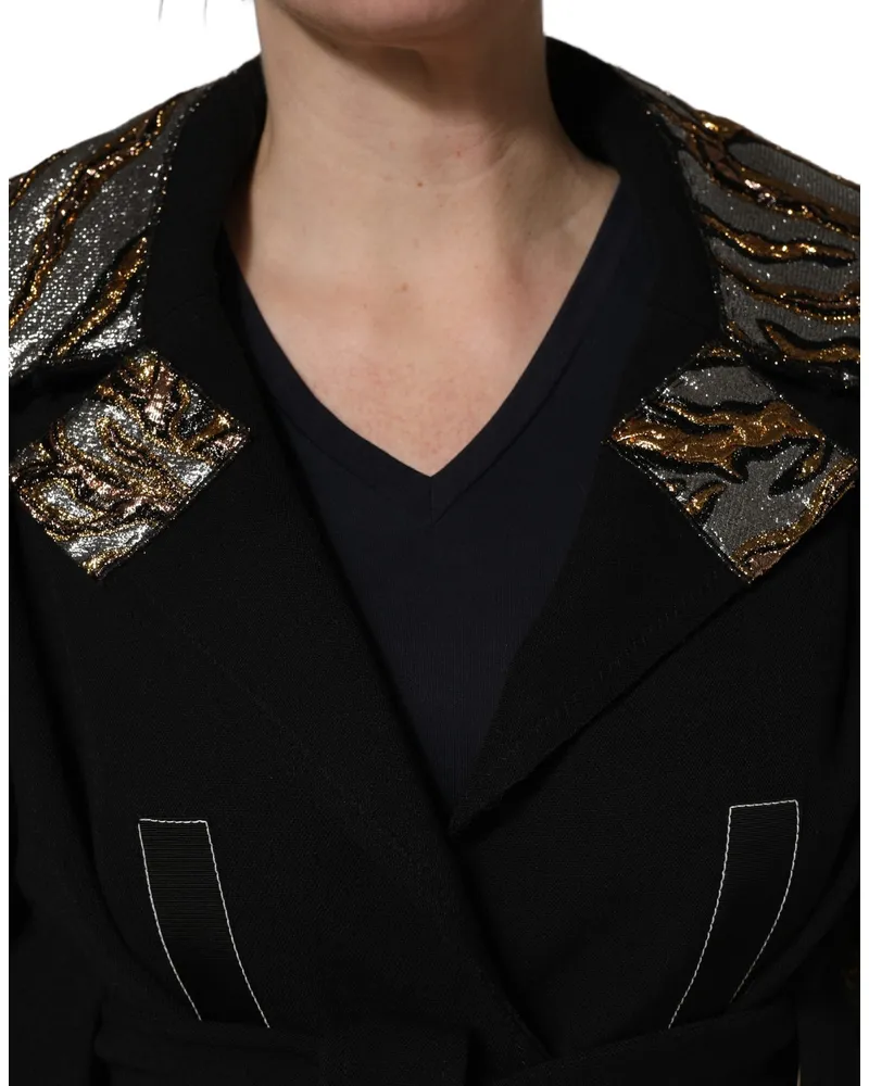 Dolce & Gabbana Women's Black Single-Breasted Brocade Coat Jacket Clothing Black