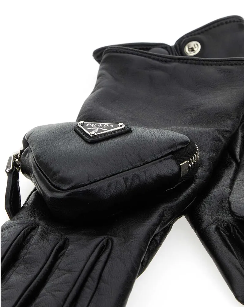 Prada Women's Black Leather Gloves F0002 Guanti Black